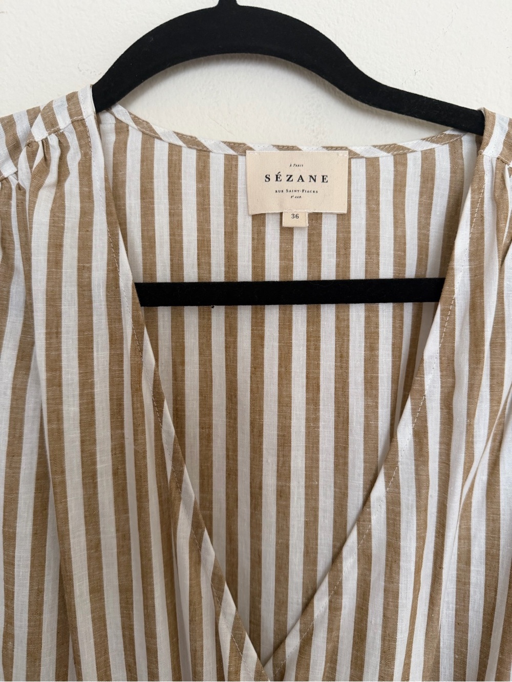 Sezane Solana Dress Rayure Ecru Camel - Size 36 - Picture 3 of 4